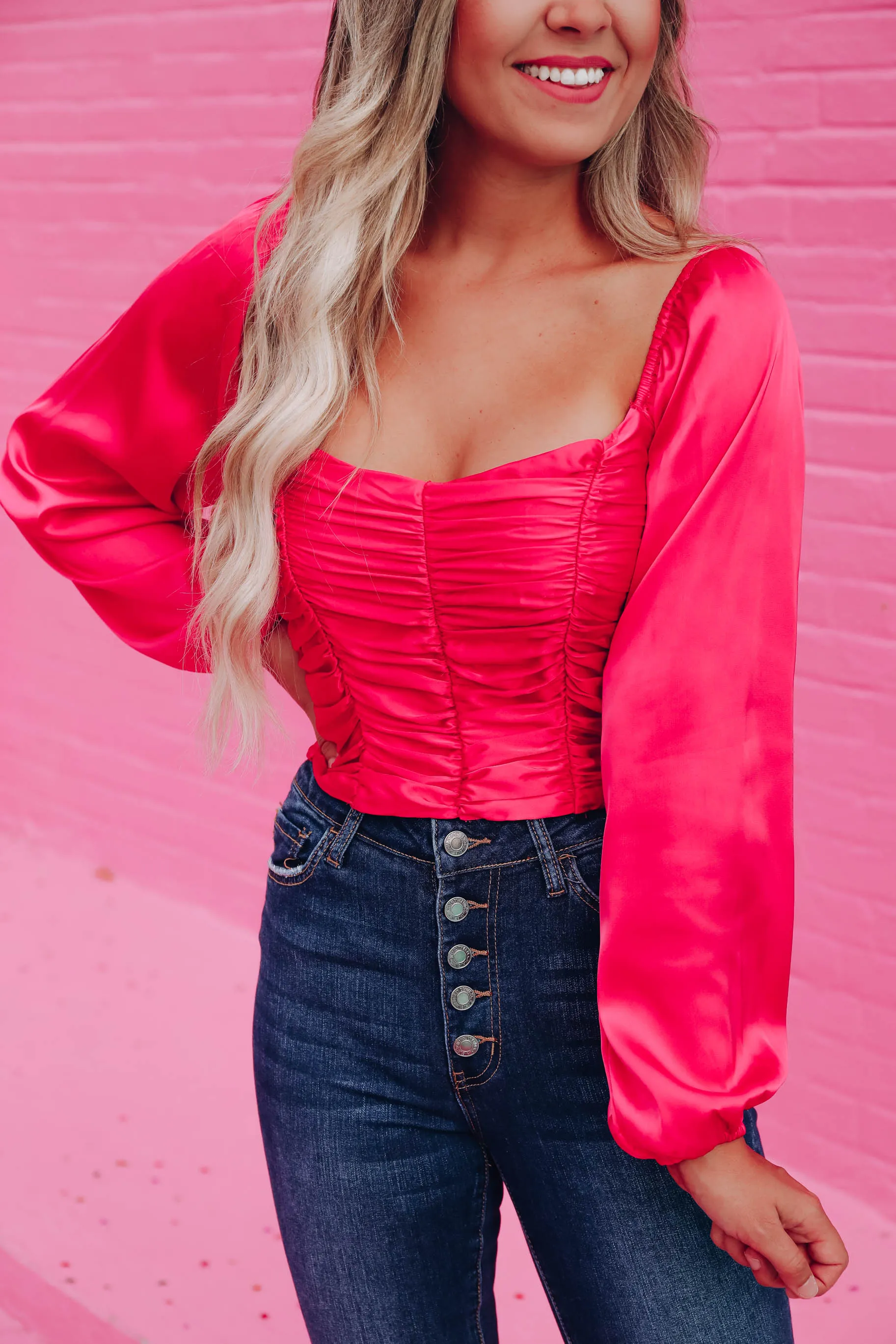 Sweetheart Satin Crop Top - Pink