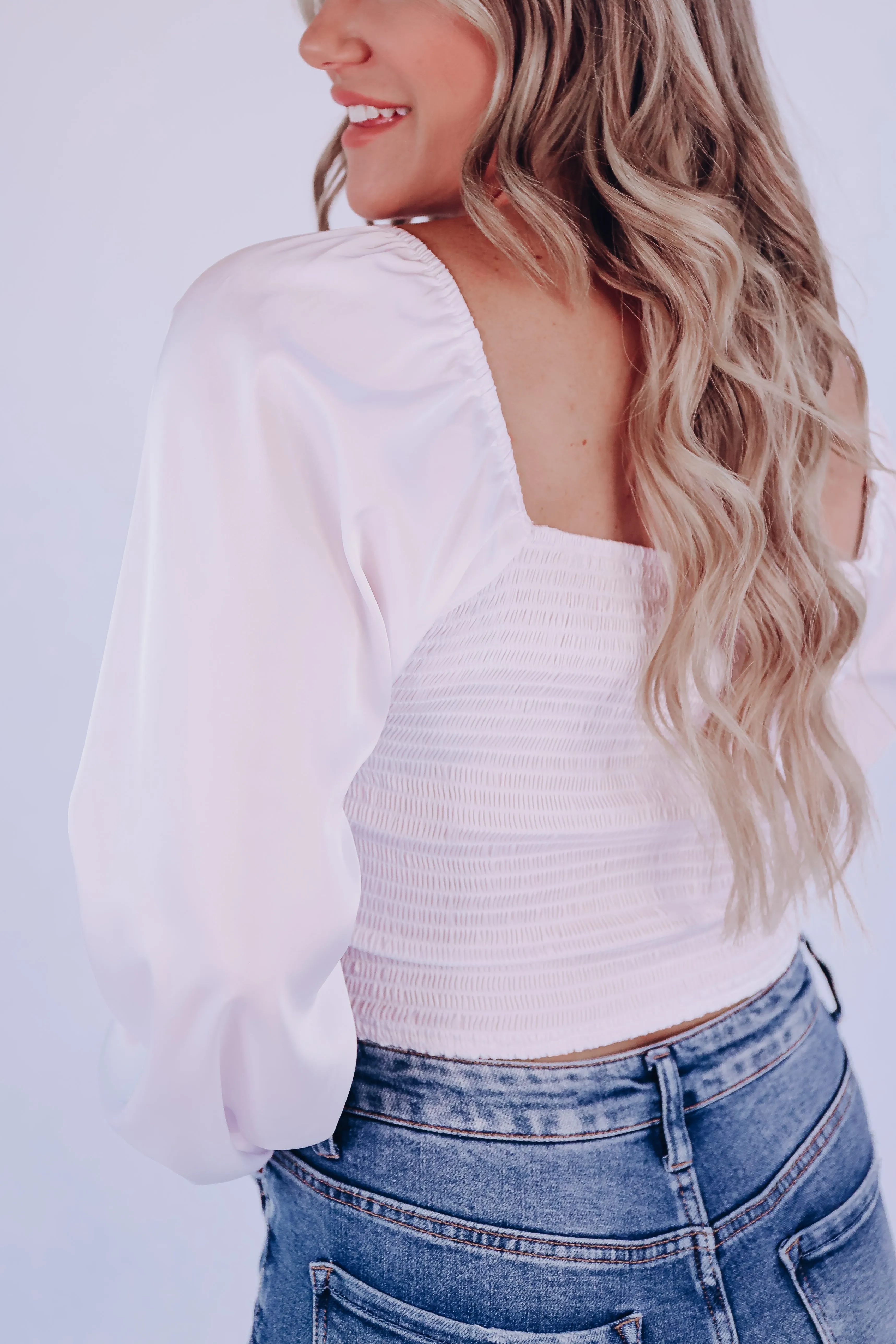 Sweetheart Satin Crop Top - White