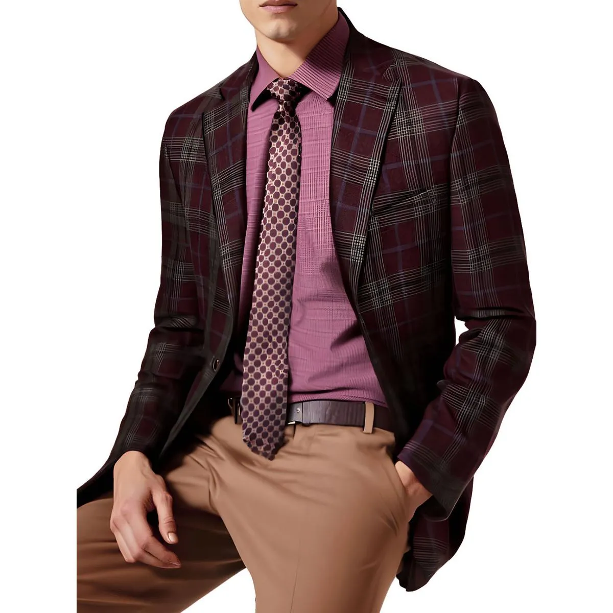 Tallia Mens Verdello Plaid Wool Two-Button Blazer