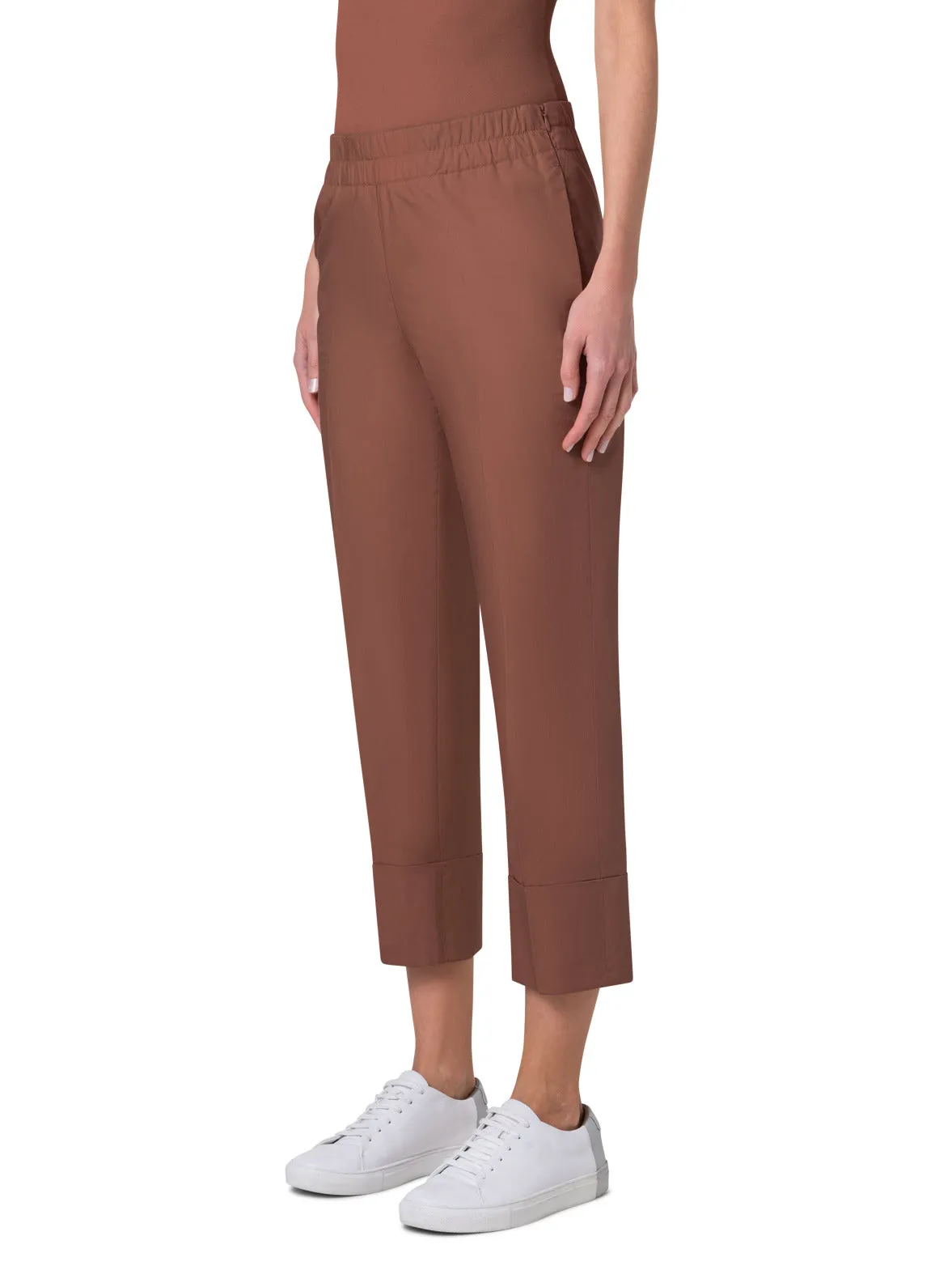 Tapered Cotton Pants with Elastic Waist