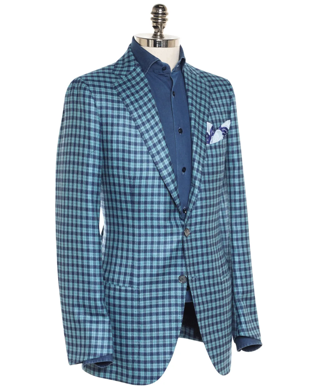 Teal and Navy Cashmere Blend Plaid Sportcoat