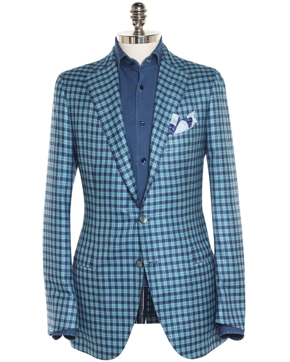 Teal and Navy Cashmere Blend Plaid Sportcoat