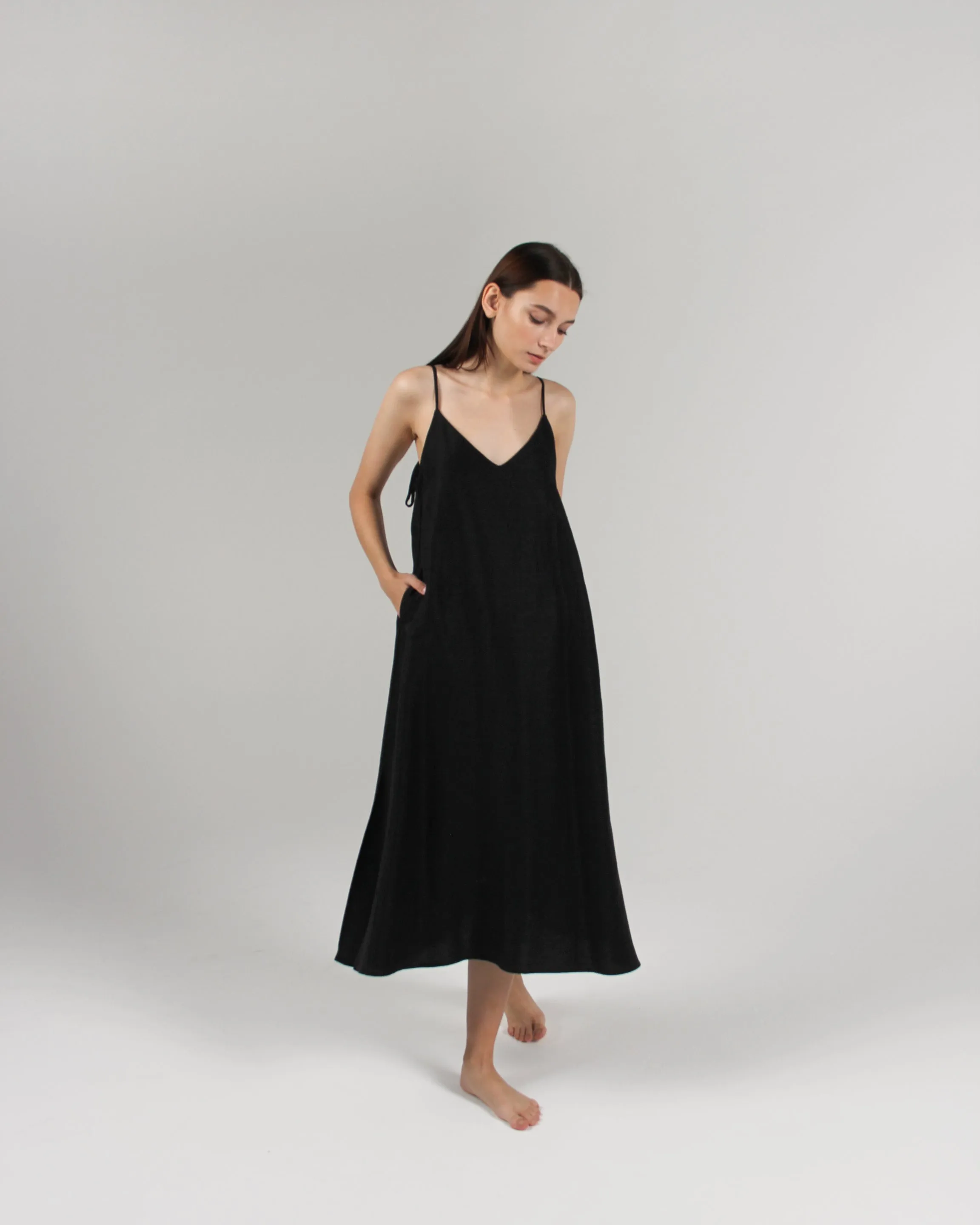 The Cala Slip Dress in Jet Black