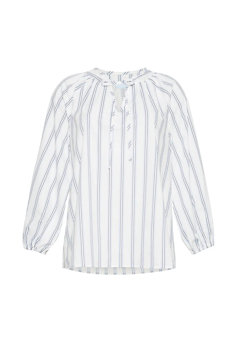 The Faye Front Tie Long Sleeve | White & Navy