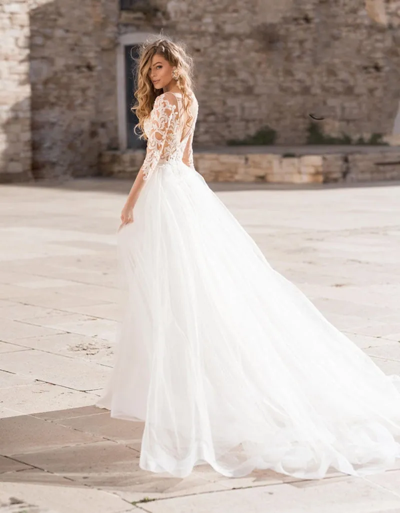 The Sales Rack-Boho Bridal Dress Elegant Lace Appliques New Design