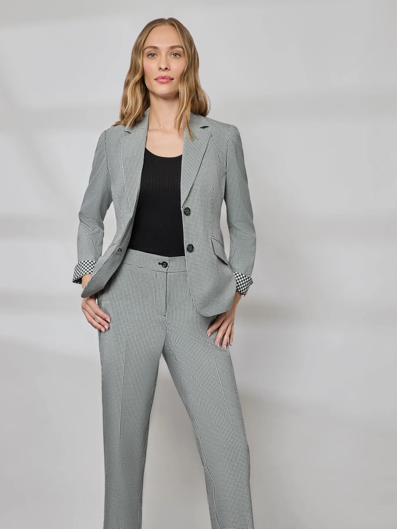 Two Button Notch Collar Jacket, Gingham