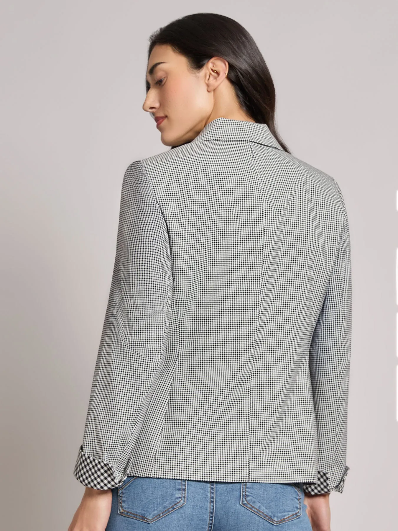 Two Button Notch Collar Jacket, Gingham