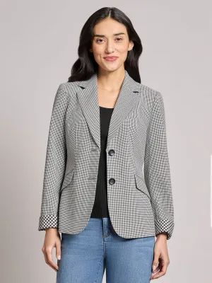 Two Button Notch Collar Jacket, Gingham
