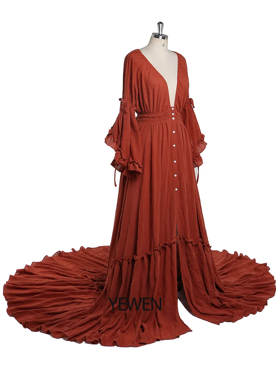 V Neck Evening Dresses Photography Dresses Baby Shower Dress for Pregnant Woman YEWEN YD211202