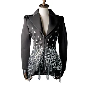 V-Neck Long Sleeve Glam Pearl Jacket Dress