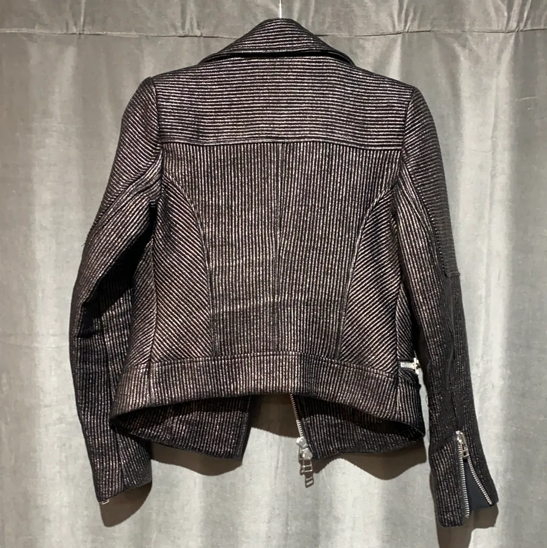 Veronica Beard Black Shiny Moto Jacket with Silver Hardware