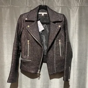 Veronica Beard Black Shiny Moto Jacket with Silver Hardware