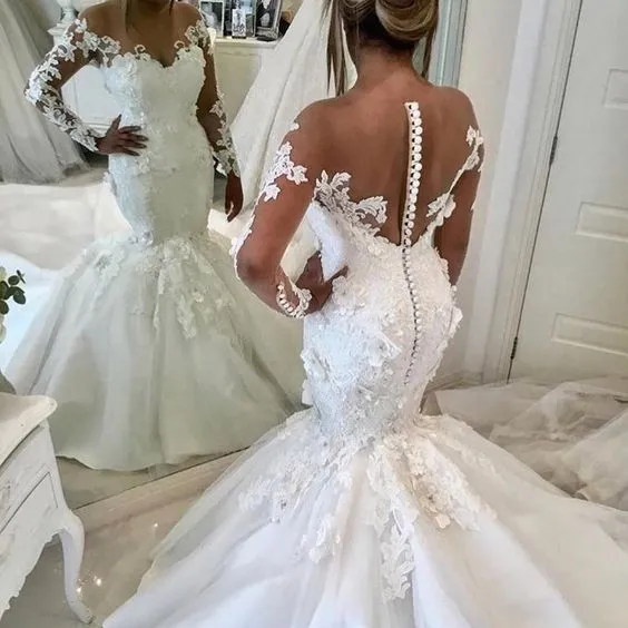 vestido de noiva de seria mermaid lace applique wedding dresses for bride floral elegant modest wedding gown