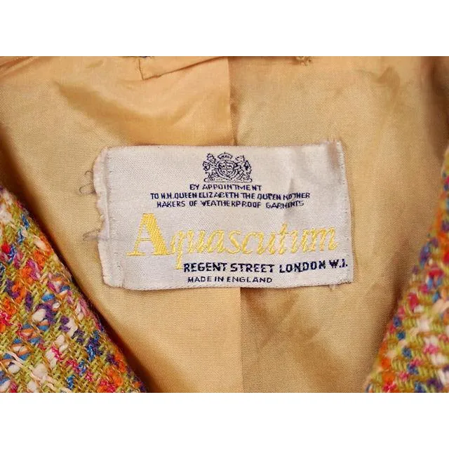 Vintage Ladies Blazer Aquascutum Wool Tweed Green/Purple & Orange 1970s