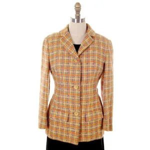 Vintage Ladies Blazer Aquascutum Wool Tweed Green/Purple & Orange 1970s