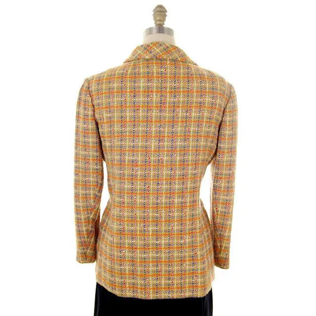 Vintage Ladies Blazer Aquascutum Wool Tweed Green/Purple & Orange 1970s