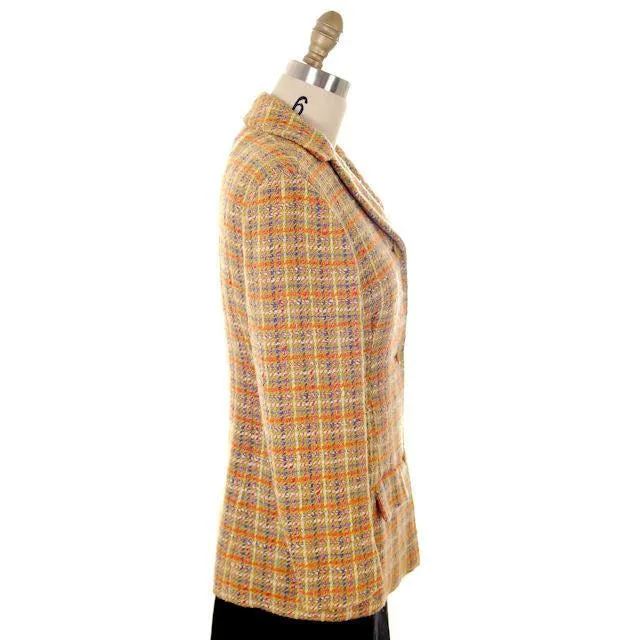 Vintage Ladies Blazer Aquascutum Wool Tweed Green/Purple & Orange 1970s