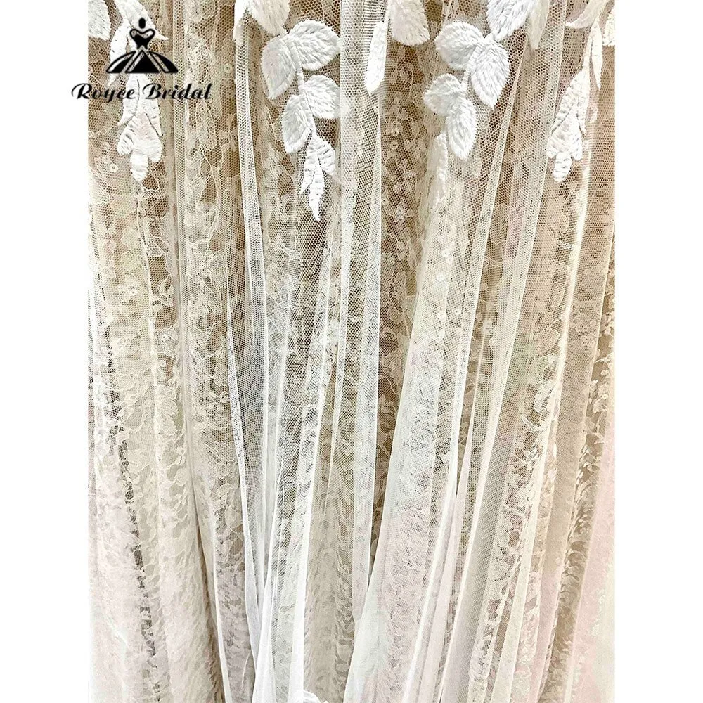 Vintage Plunging Lace Floral Champagne Open Back Boho Women Wedding Dress 2025 Bridal Gowns Spaghetti Straps abito da sposa Sexy