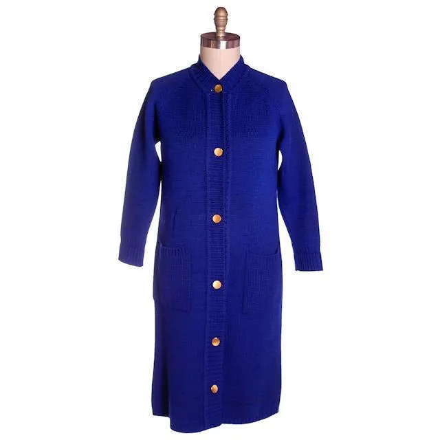 Vintage Royal Blue Sweater Dress/Coat 1960s Mara Londres Bust 44