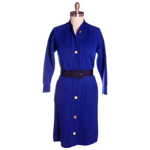 Vintage Royal Blue Sweater Dress/Coat 1960s Mara Londres Bust 44