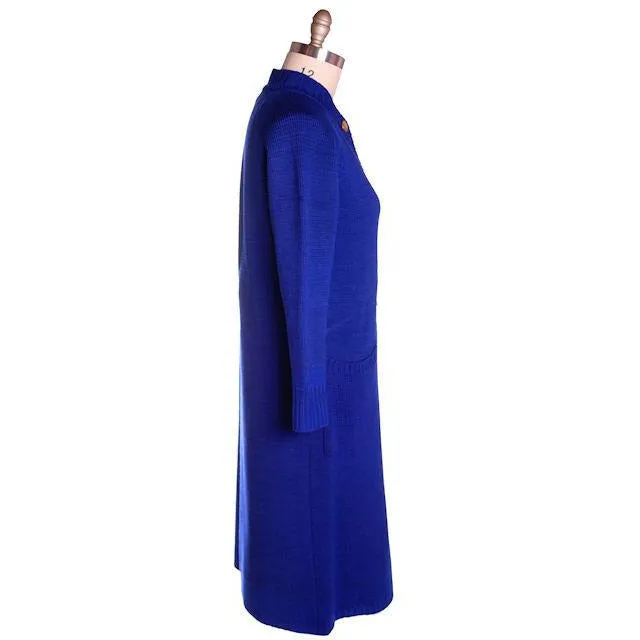 Vintage Royal Blue Sweater Dress/Coat 1960s Mara Londres Bust 44