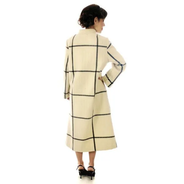 Vintage Vuokko Suomi Finland A-line Coat Plaid 1970s  US Size 4-6 EU 36