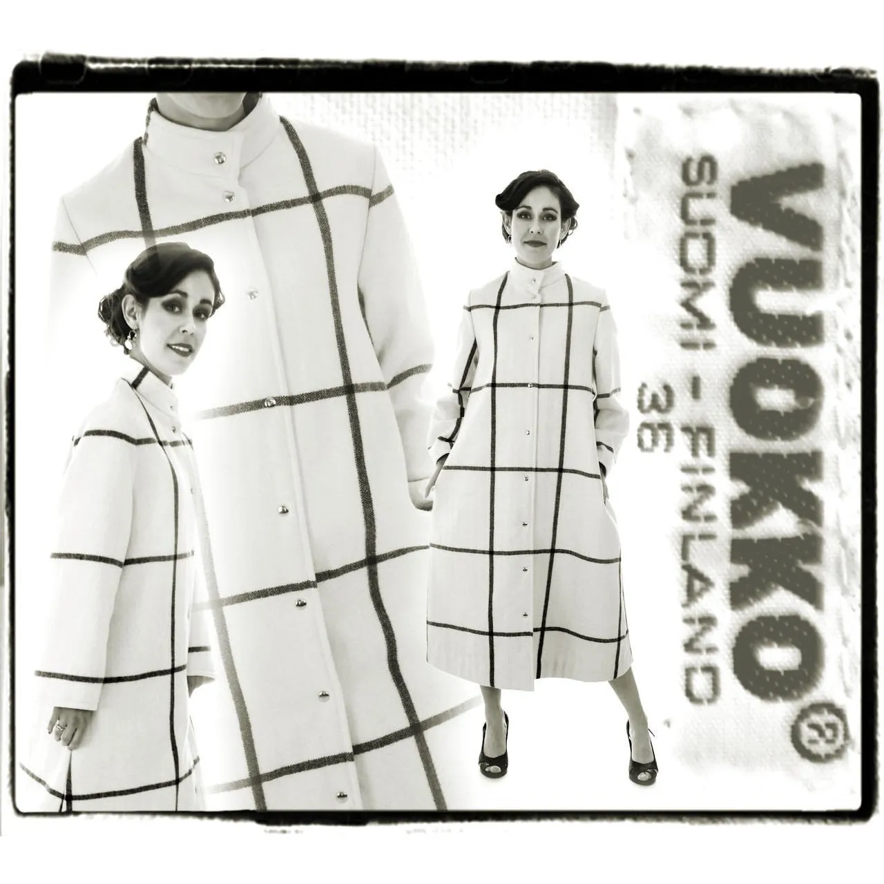 Vintage Vuokko Suomi Finland A-line Coat Plaid 1970s  US Size 4-6 EU 36