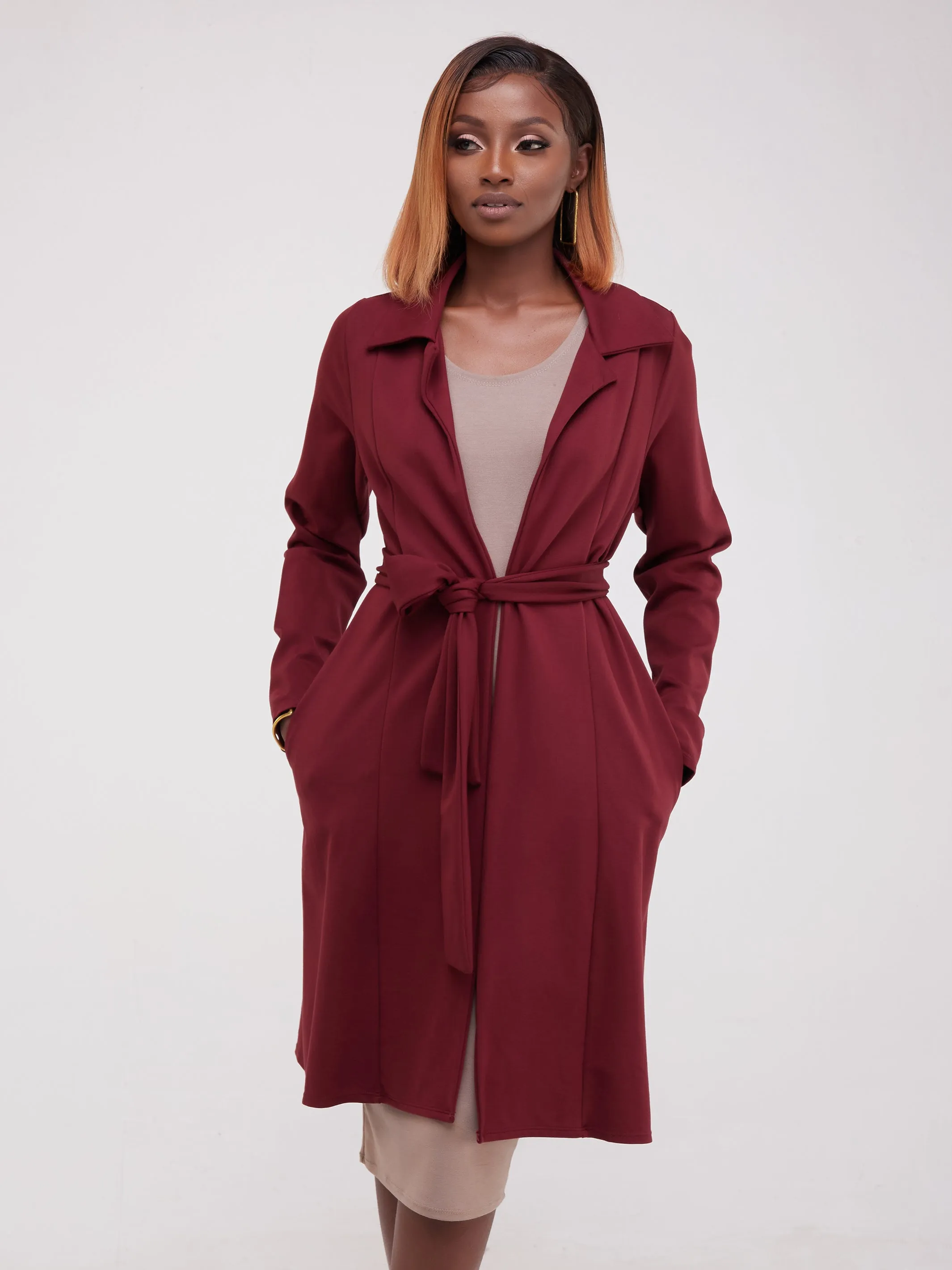 Vivo Basic Trench Coat - Maroon