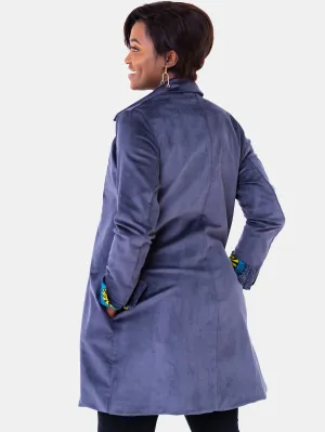 Vivo Corduroy Trench Coat - Blue Print