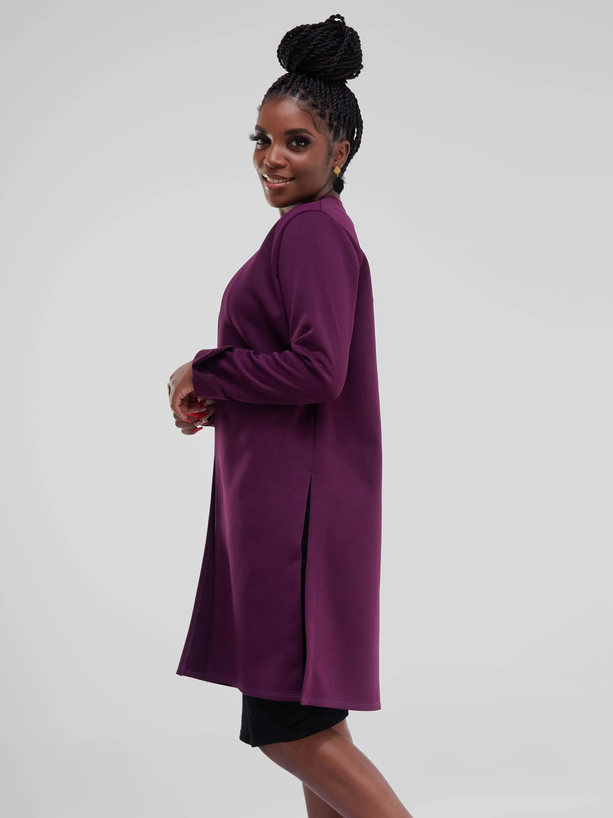 Vivo Hema Long Sleeve Trench Collar A-line Coat - Burgundy