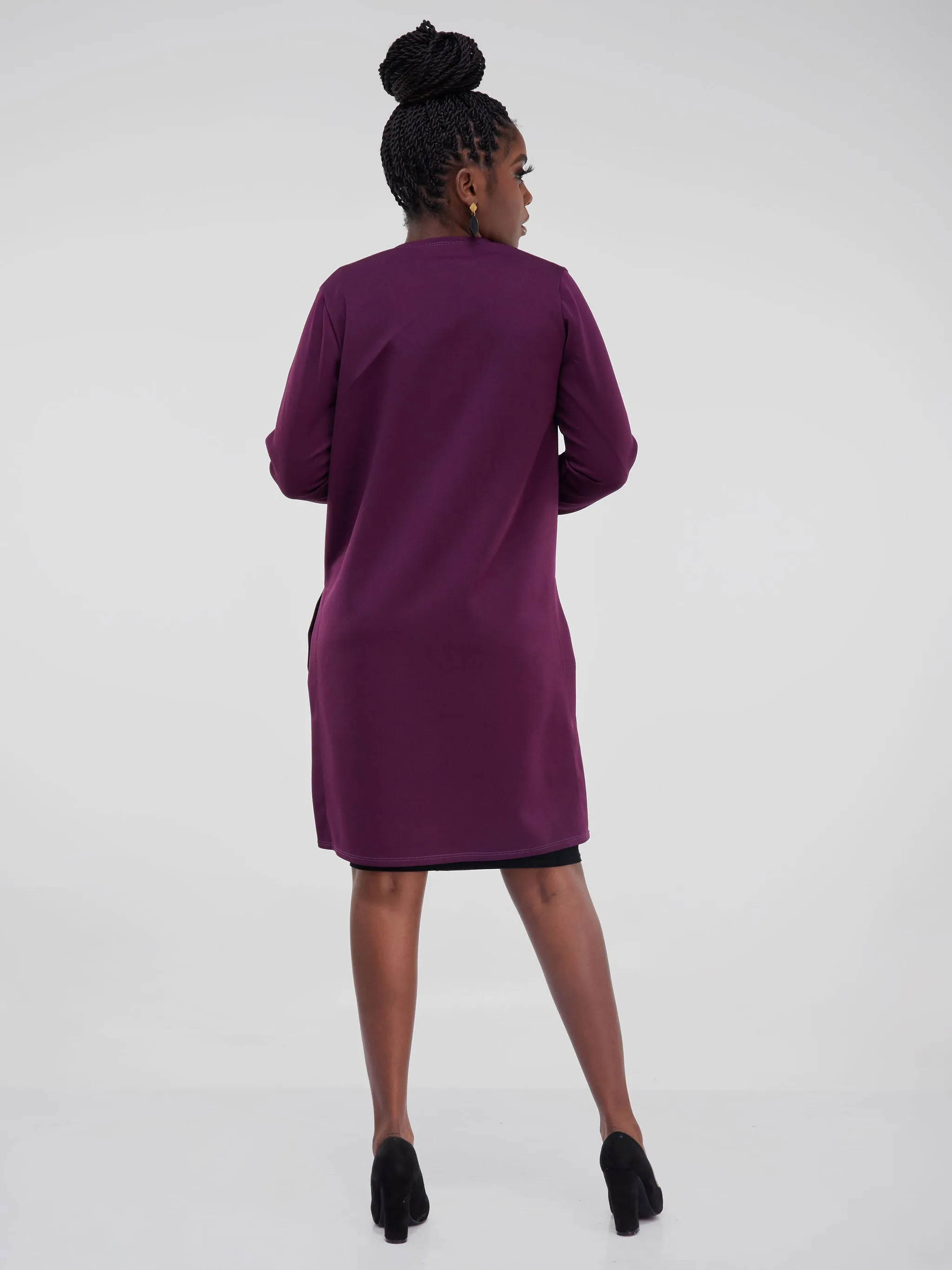 Vivo Hema Long Sleeve Trench Collar A-line Coat - Burgundy