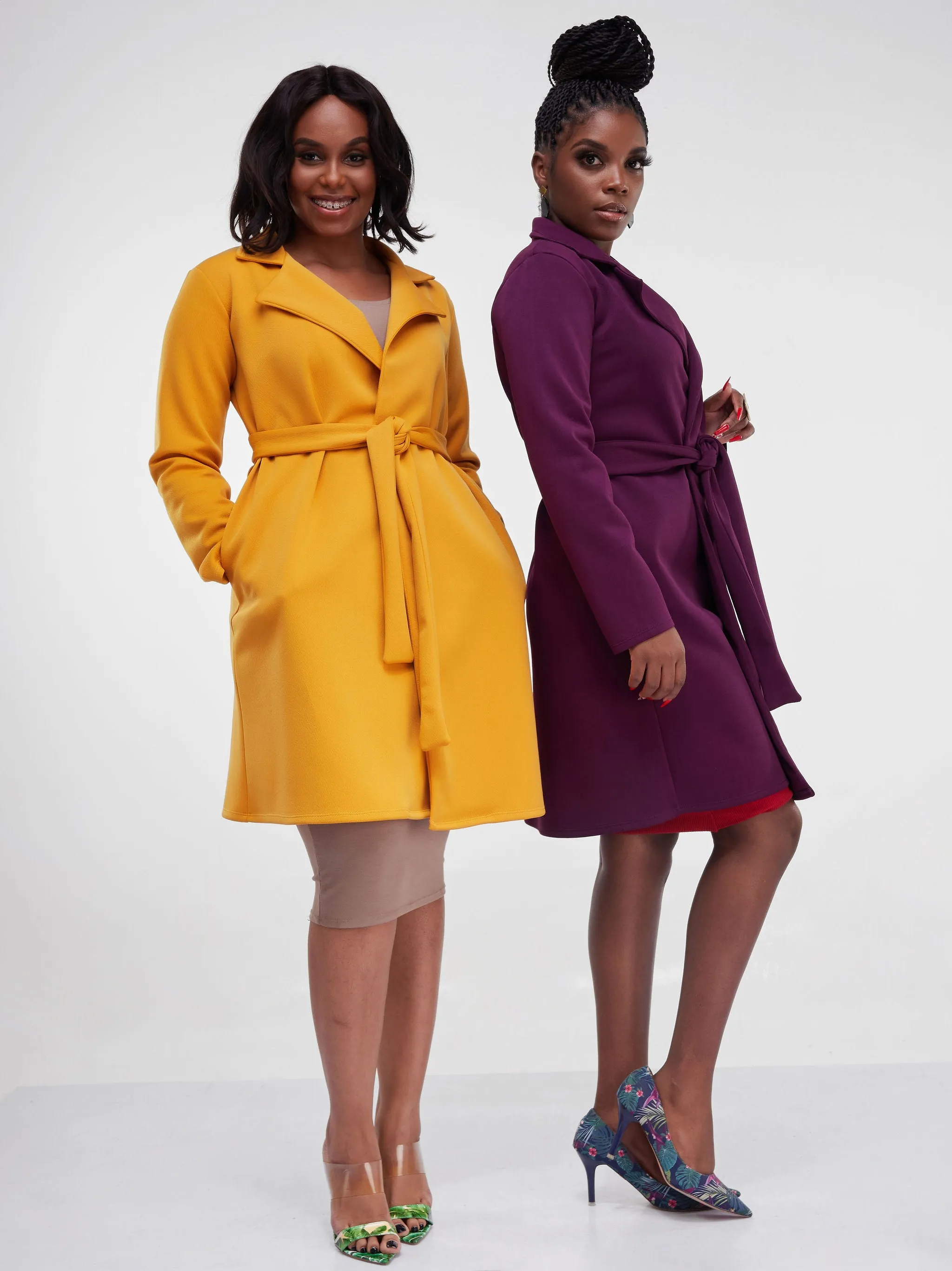 Vivo Hema Long Sleeve Trench Collar A-line Coat - Burgundy