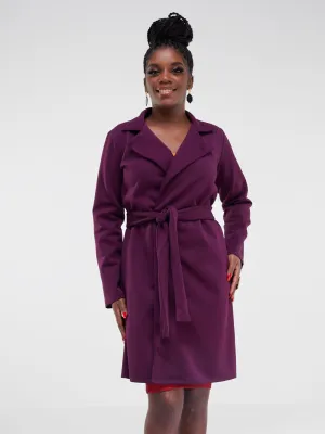 Vivo Hema Long Sleeve Trench Collar A-line Coat - Burgundy