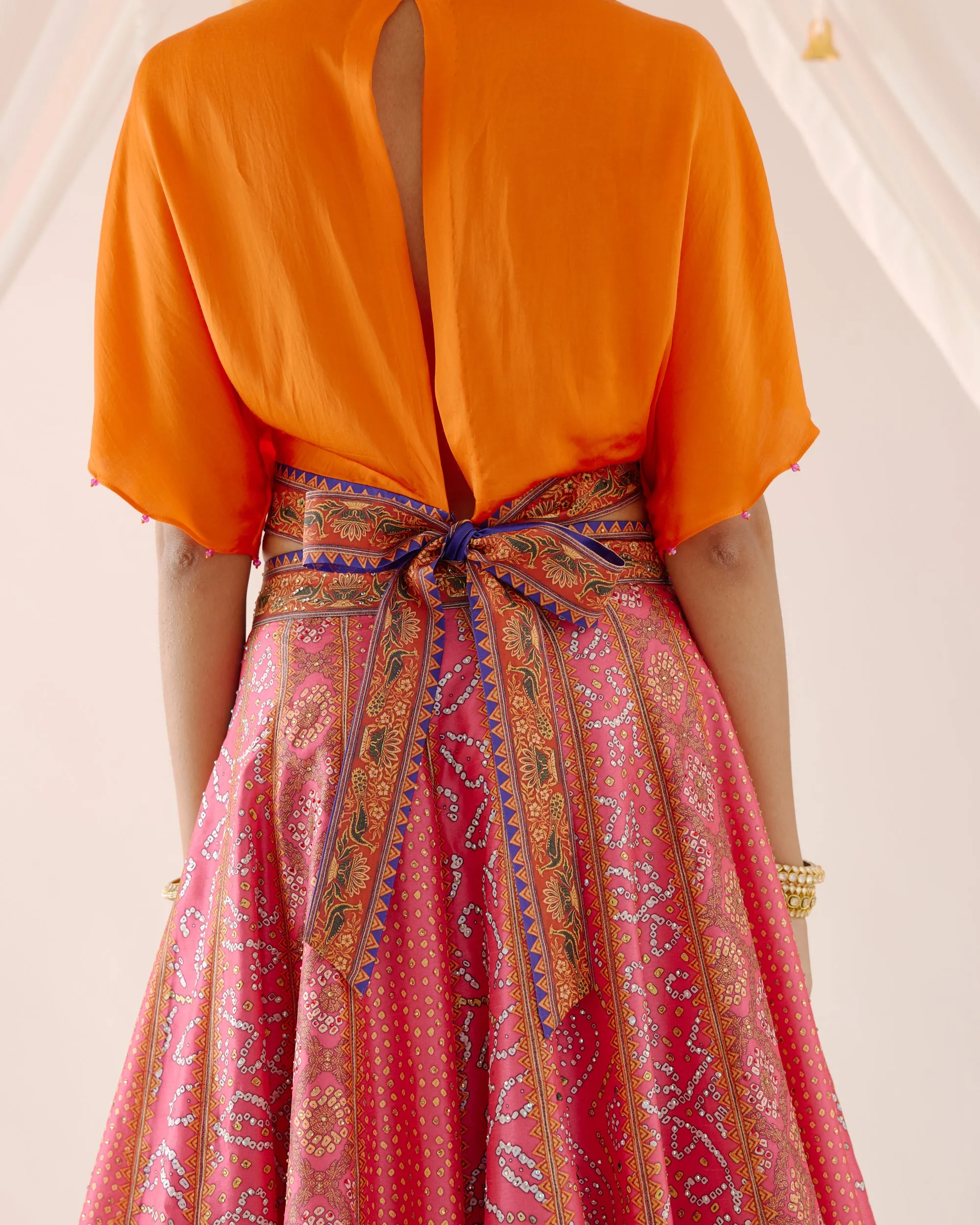 Vrindavan : Neerja Leela - Orange/Fuchsia