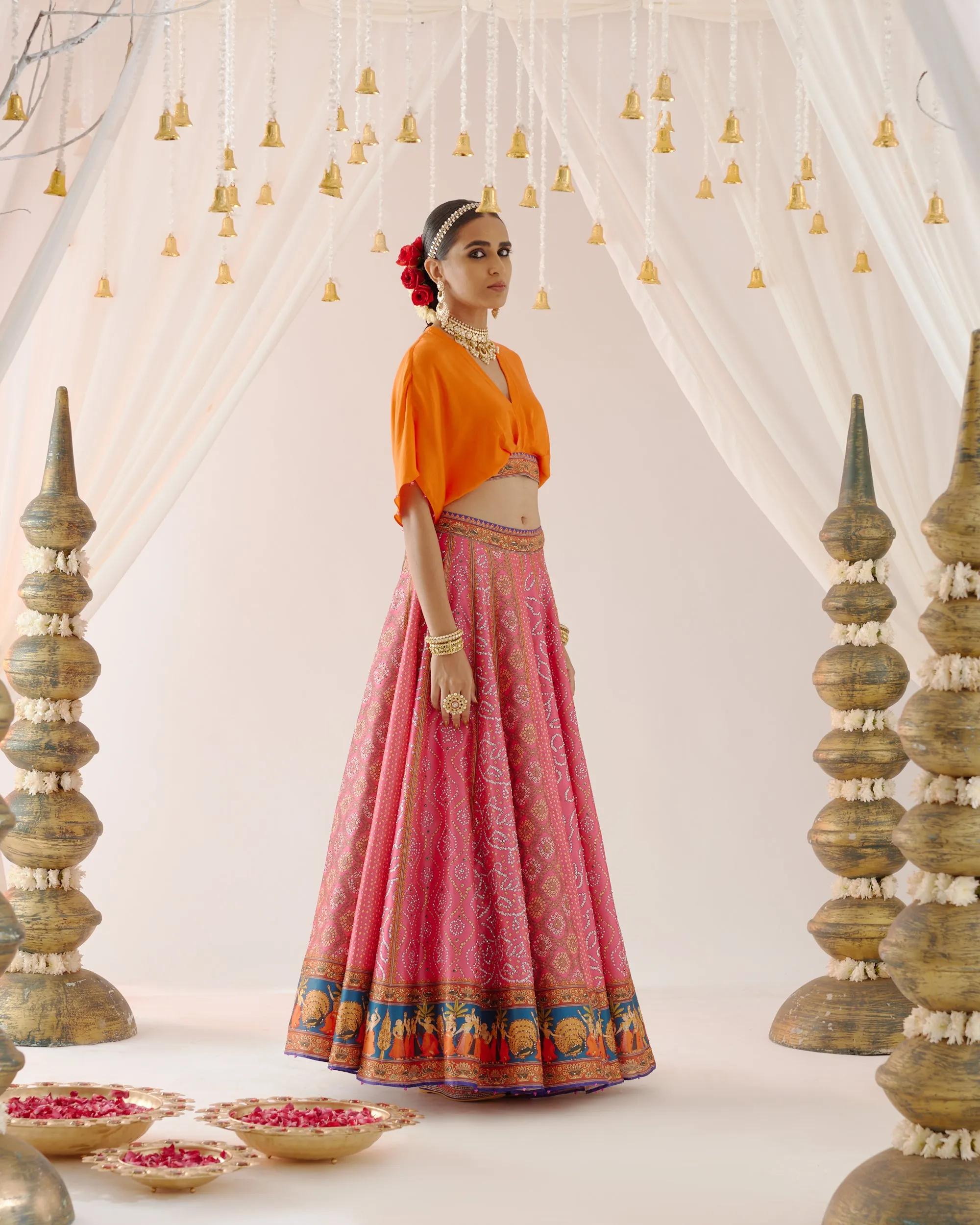 Vrindavan : Neerja Leela - Orange/Fuchsia