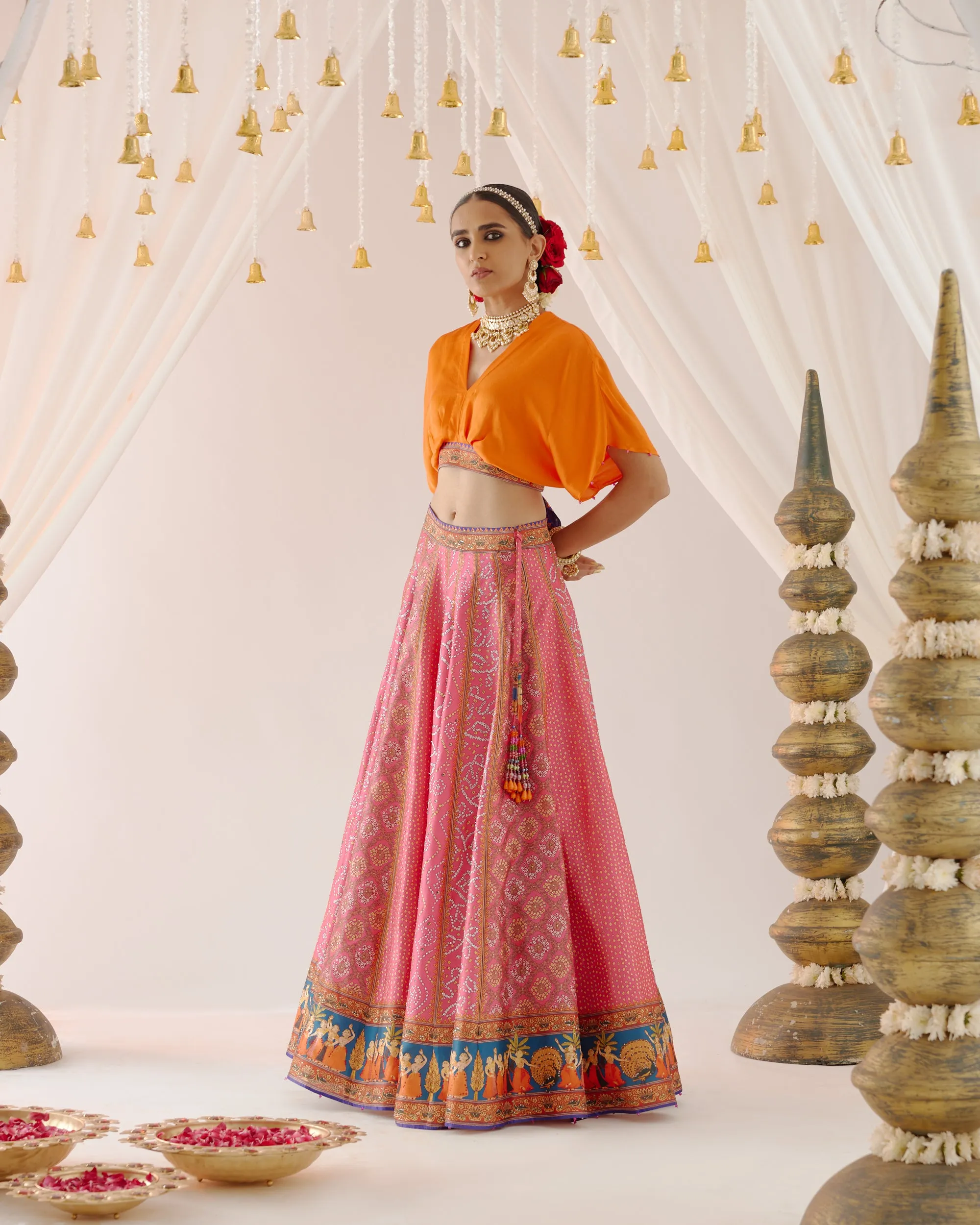 Vrindavan : Neerja Leela - Orange/Fuchsia