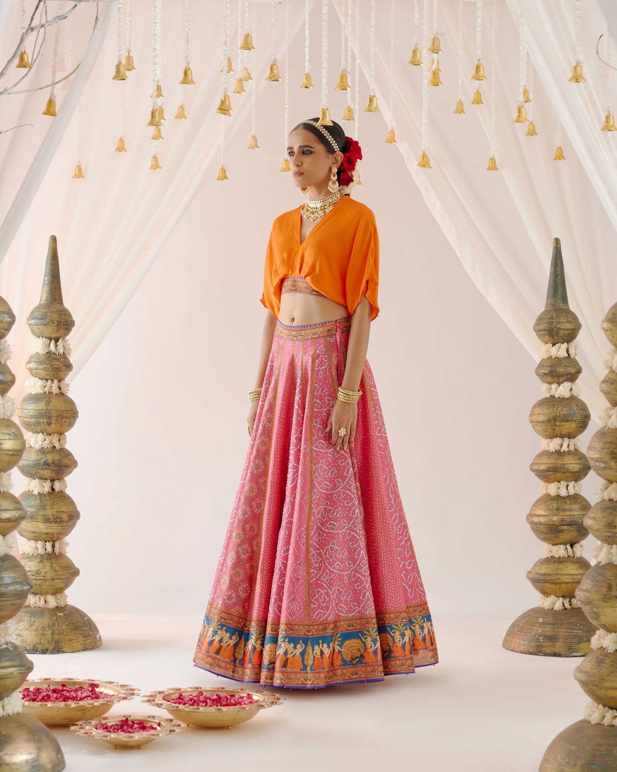 Vrindavan : Neerja Leela - Orange/Fuchsia