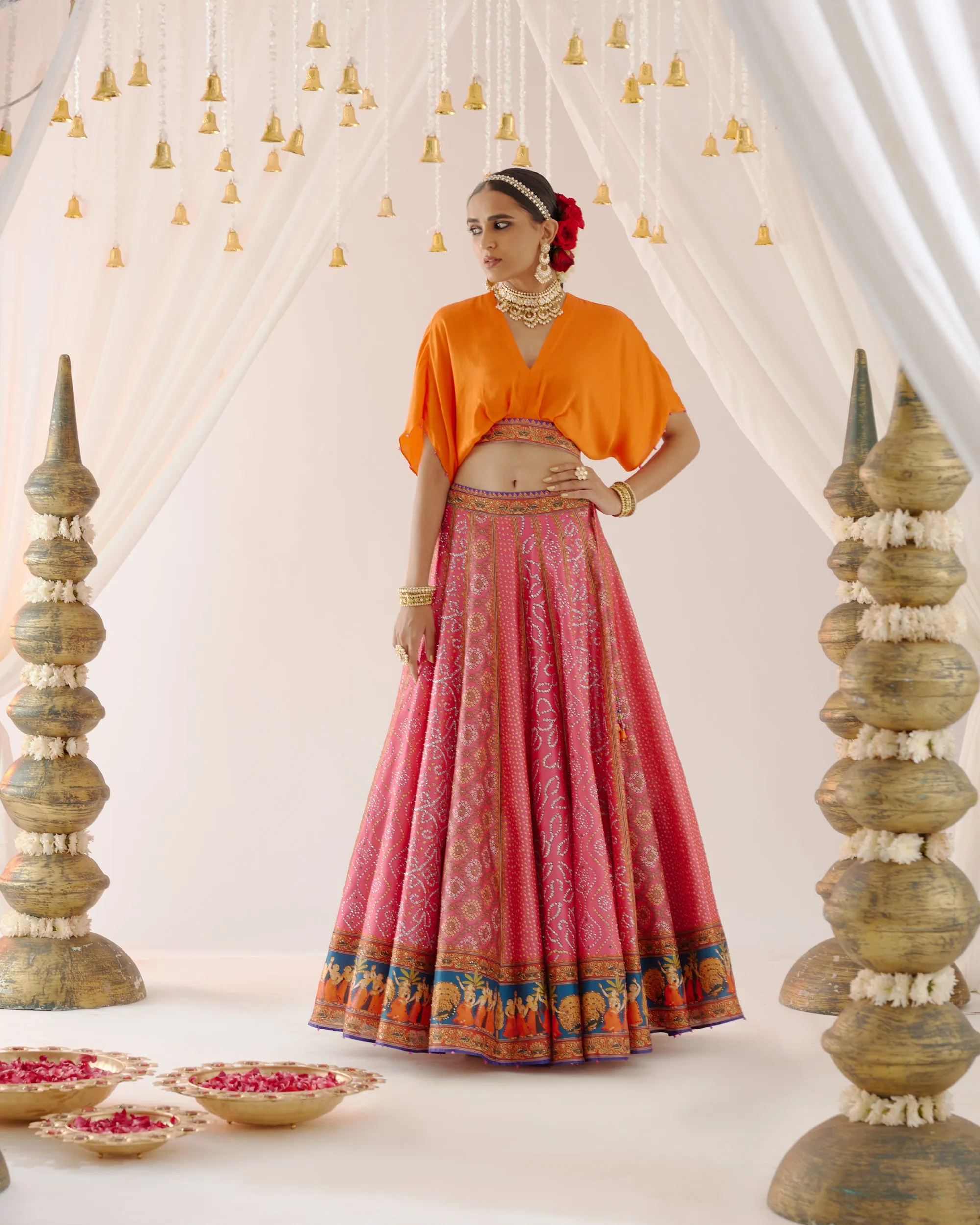 Vrindavan : Neerja Leela - Orange/Fuchsia