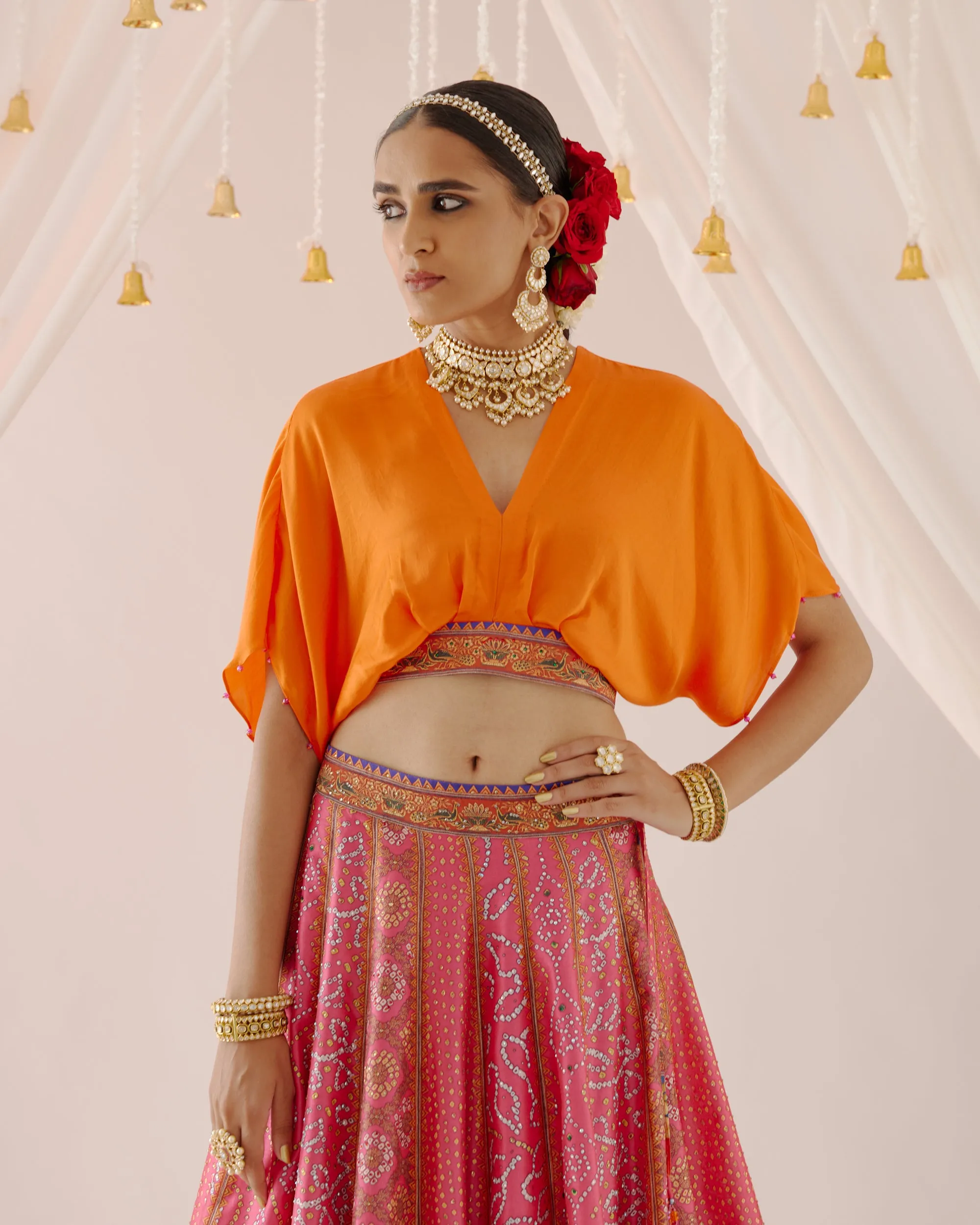 Vrindavan : Neerja Leela - Orange/Fuchsia
