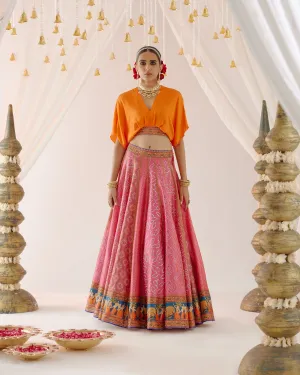 Vrindavan : Neerja Leela - Orange/Fuchsia