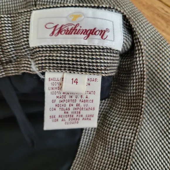 VTG WORTHINGTON Retro Brown &amp; Black mixed Glen and Gingham Plaid Skirt S…