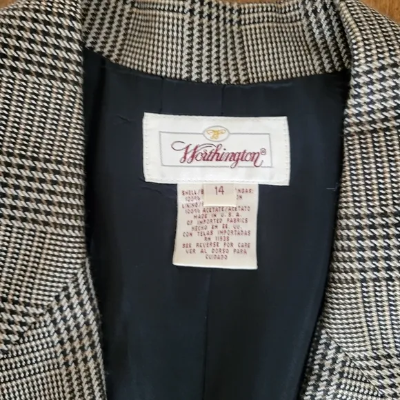VTG WORTHINGTON Retro Brown &amp; Black mixed Glen and Gingham Plaid Skirt S…