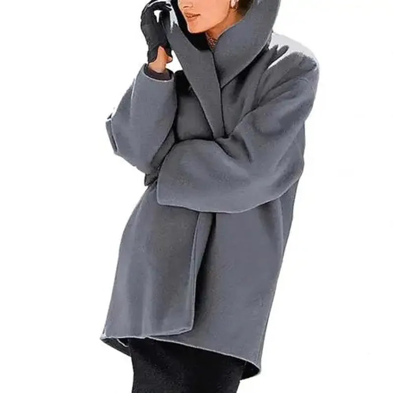 Warm Hooded Shawl Collar Long coat with Buttons