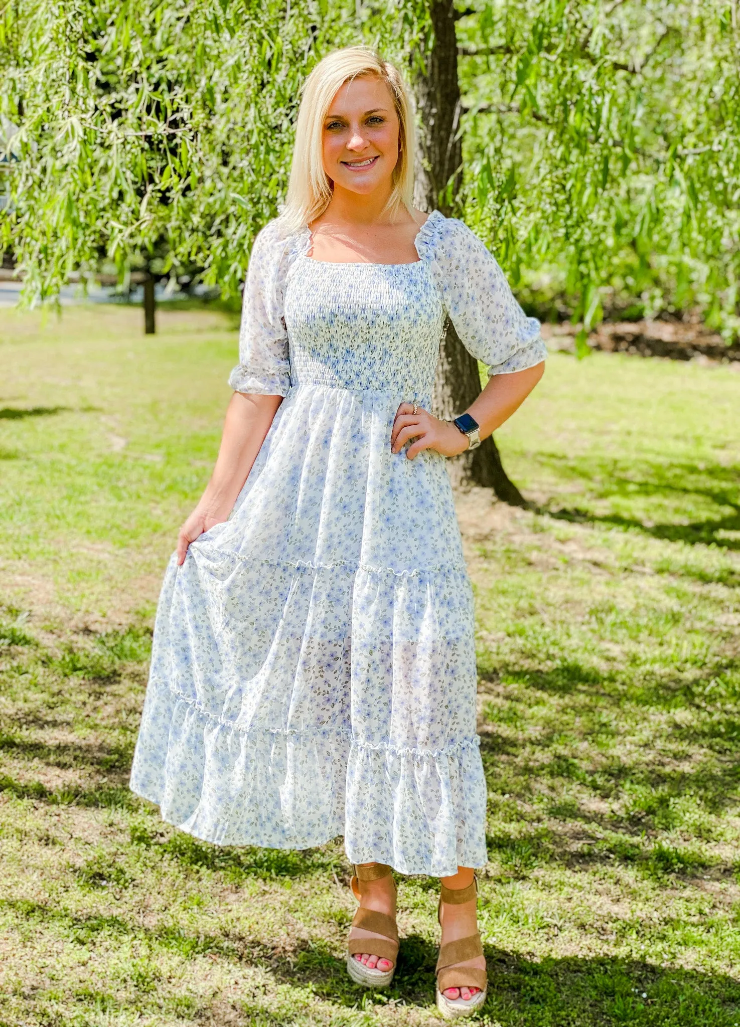 Watch Me Bloom Smocked Midi Dress