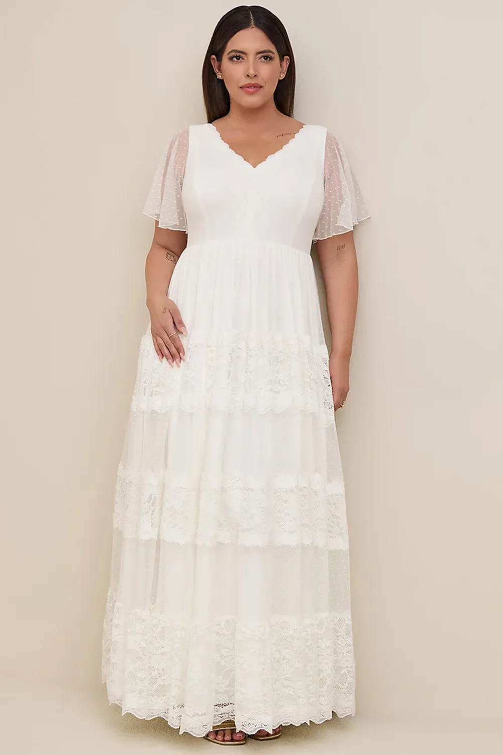 White Plus Size Lace A-line Boho Wedding Dress