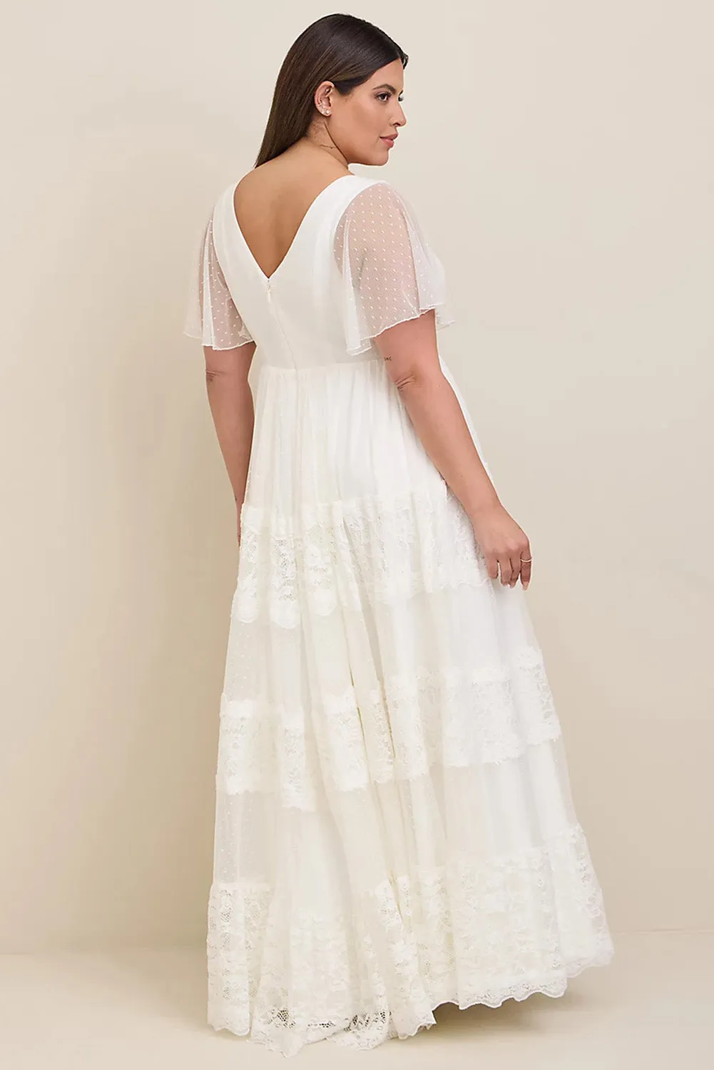 White Plus Size Lace A-line Boho Wedding Dress