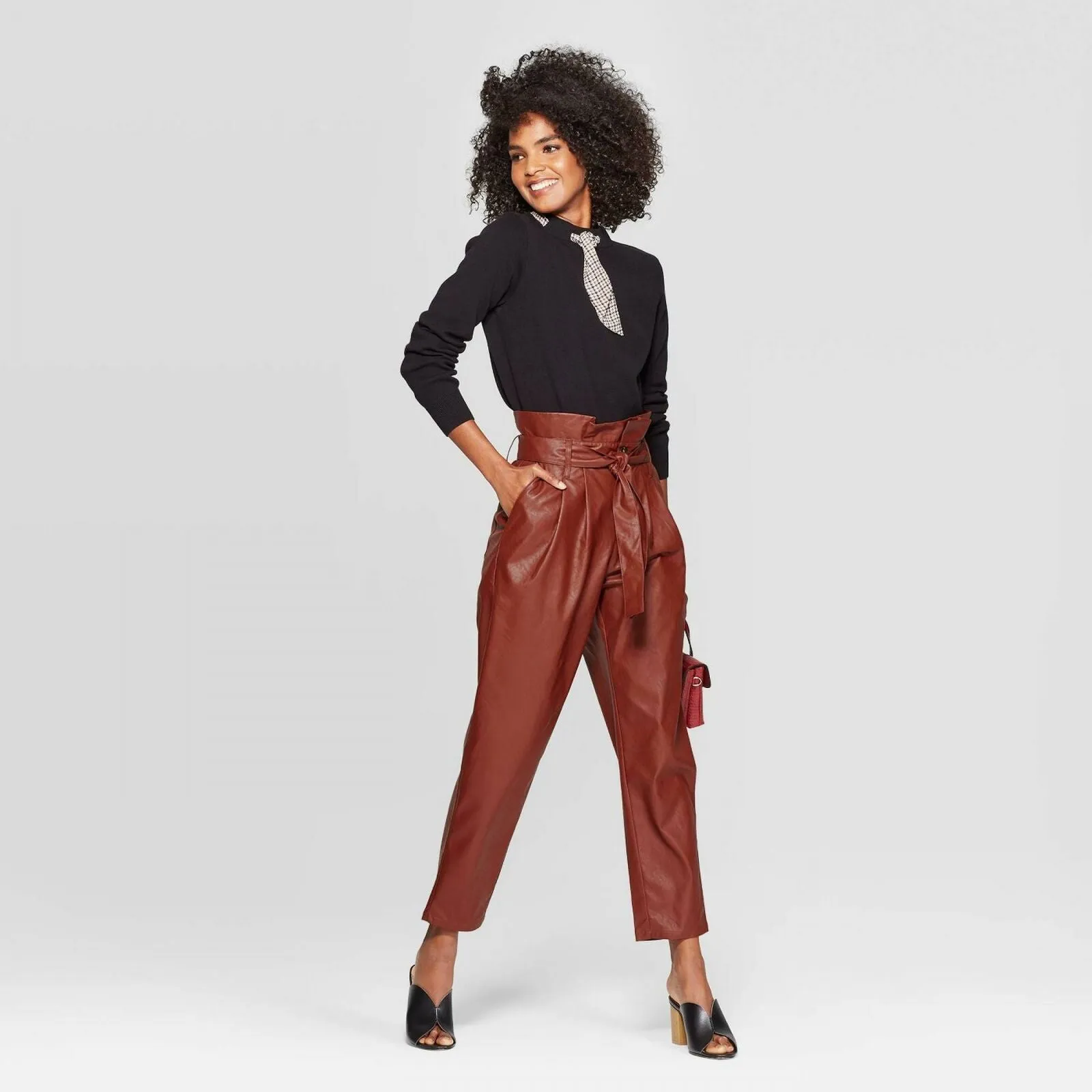 Who What Wear Women's Mid Rise Straight Leg Paperbag Pants