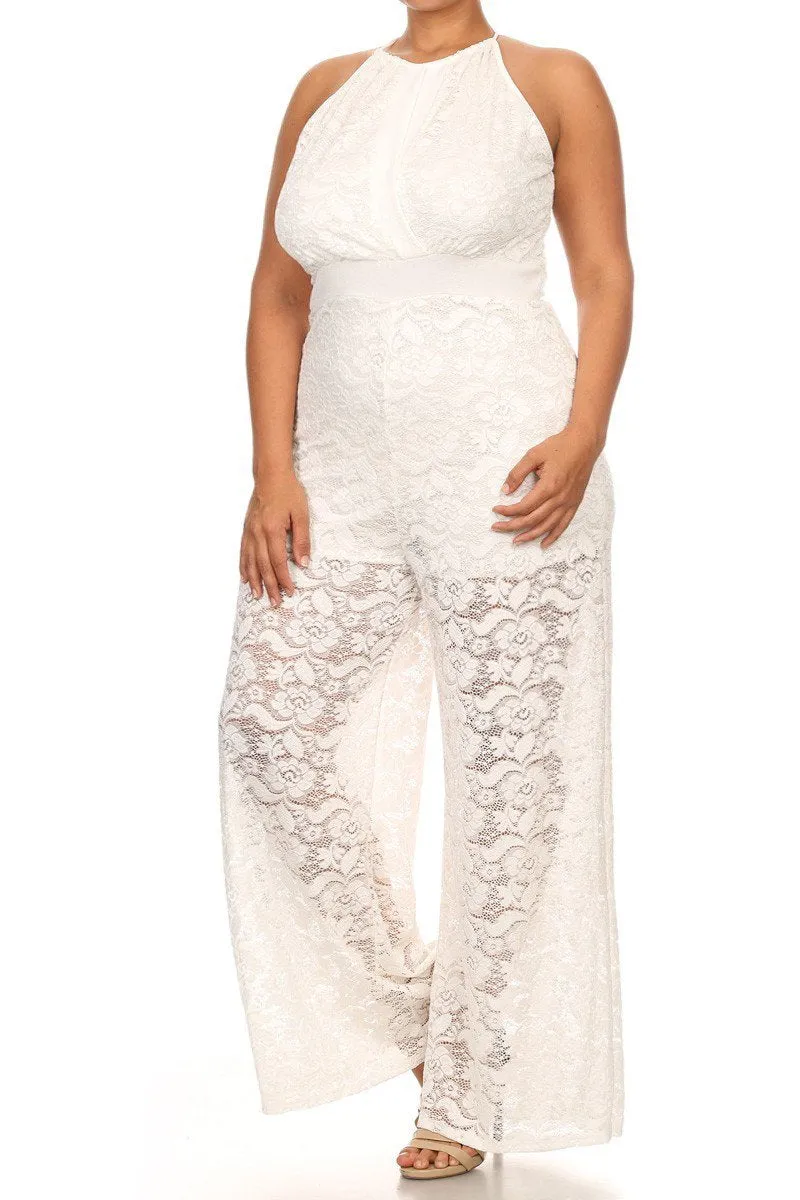 Wide Leg Lace Sleeveless Plus Size Jumpsuit