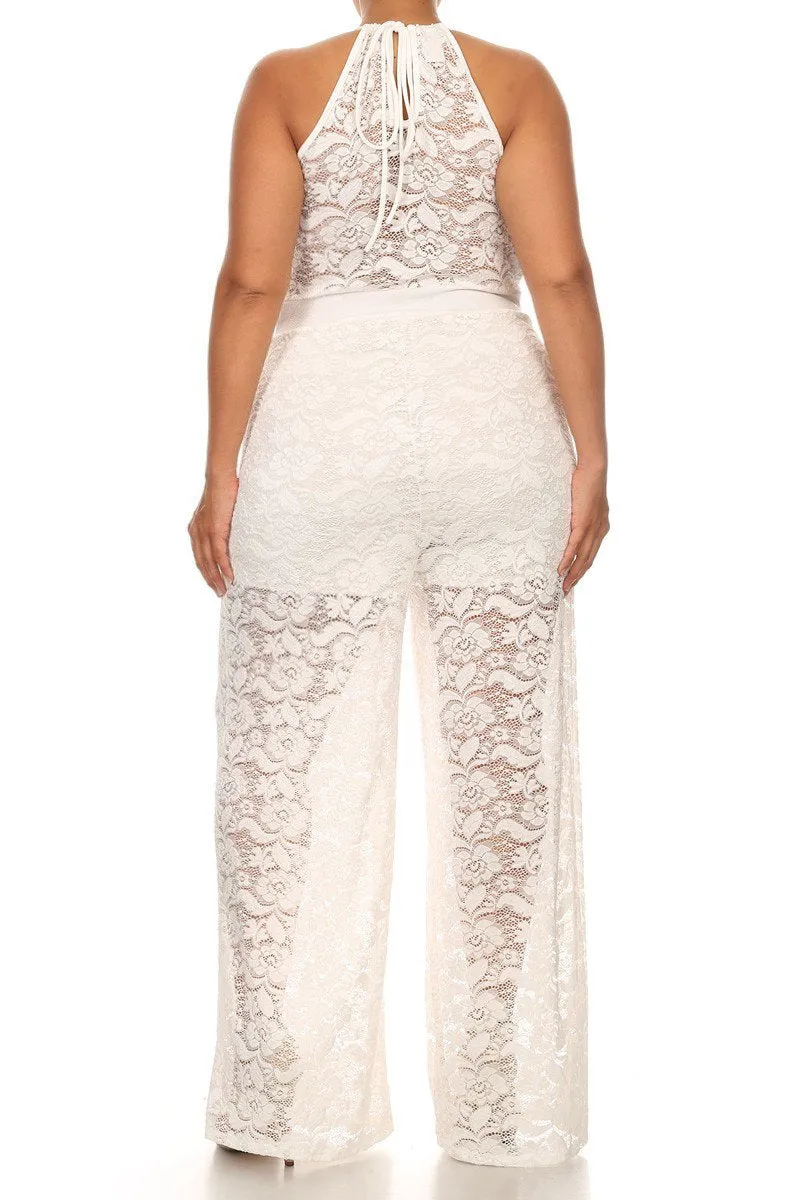 Wide Leg Lace Sleeveless Plus Size Jumpsuit