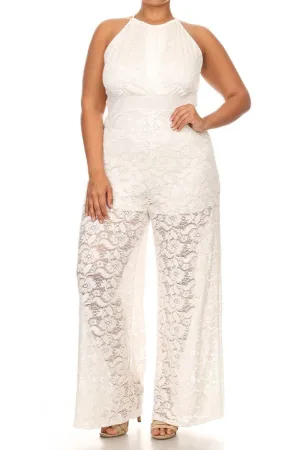 Wide Leg Lace Sleeveless Plus Size Jumpsuit